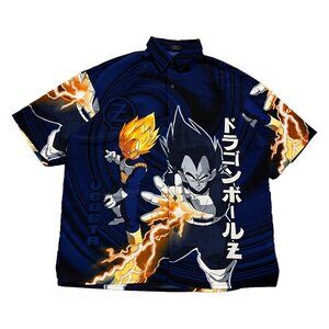 Vintage Dragon Ball Z Shirt XL All Over Print Button Up 2001 Vegeta